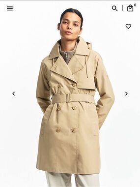 AIGLE Depuis 1853 Women’s Khaki Trench Coat with Belted Waist Detachable Hood 36